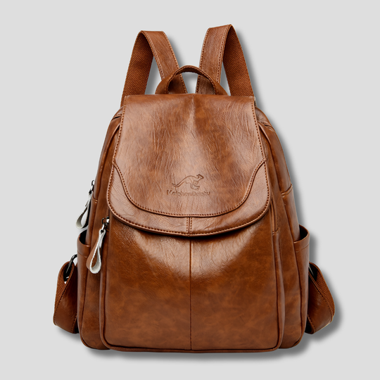 Brown anti-theft leather backpack
