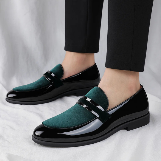 Glossy Patent and Suede Penny Loafers for Men