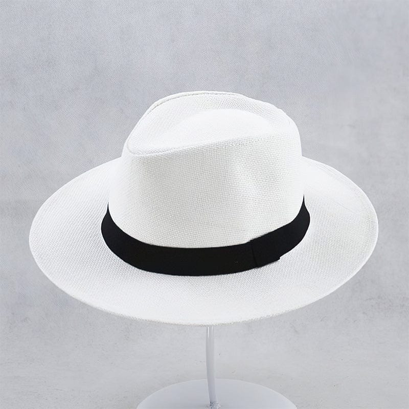 White straw panama hat with black band