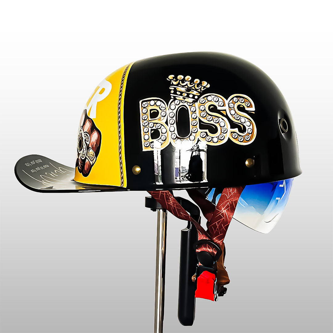 Black and yellow boss graphic baseball cap helmet
