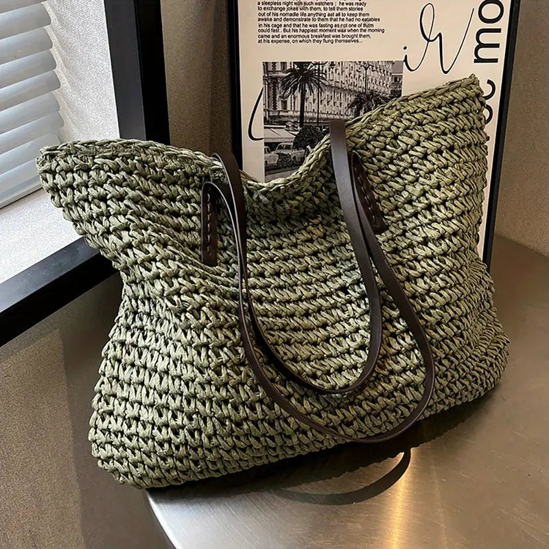 Oversized Woven Straw Tote Bag for Beach and Summer Days