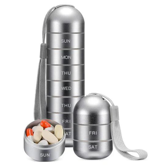 Sleek Aluminum 7-Day Weekly Pill Organizer for Travel and Daily Doses