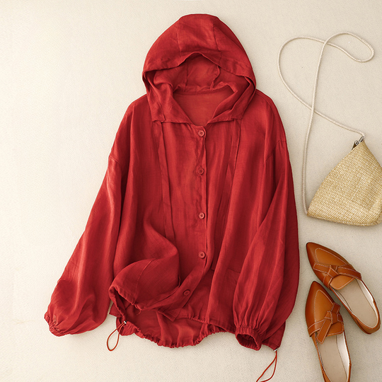 Lightweight Linen Hooded Shirt Jacket for Summer Sun Protection
