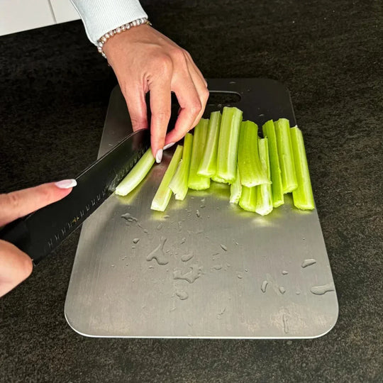 Brushed Stainless Steel Cutting Board with Handle for Kitchen Prep