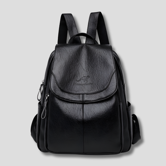 Black anti-theft leather backpack