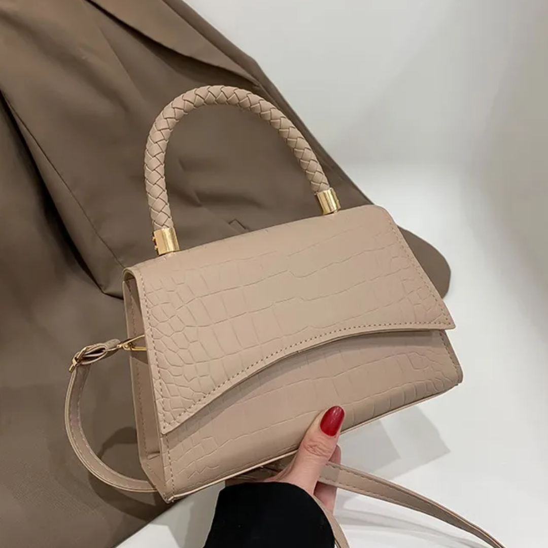 Khaki structured leather top-handle handbag