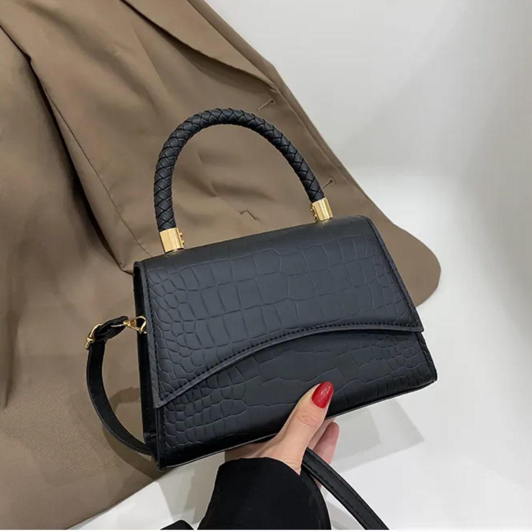 Black structured leather top-handle handbag