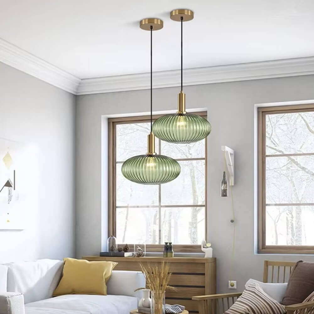 Ribbed Glass Globe Pendant Lights for Kitchen and Dining