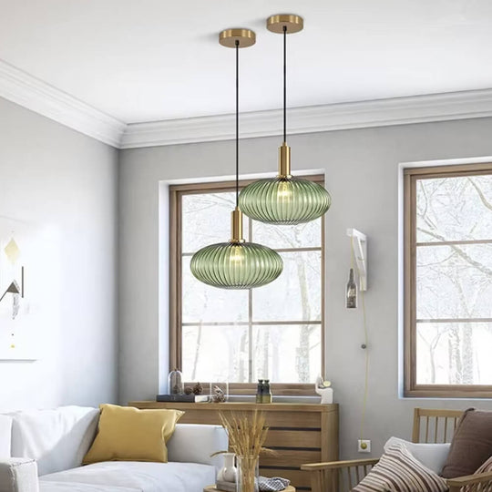 Ribbed Glass Globe Pendant Lights for Kitchen and Dining