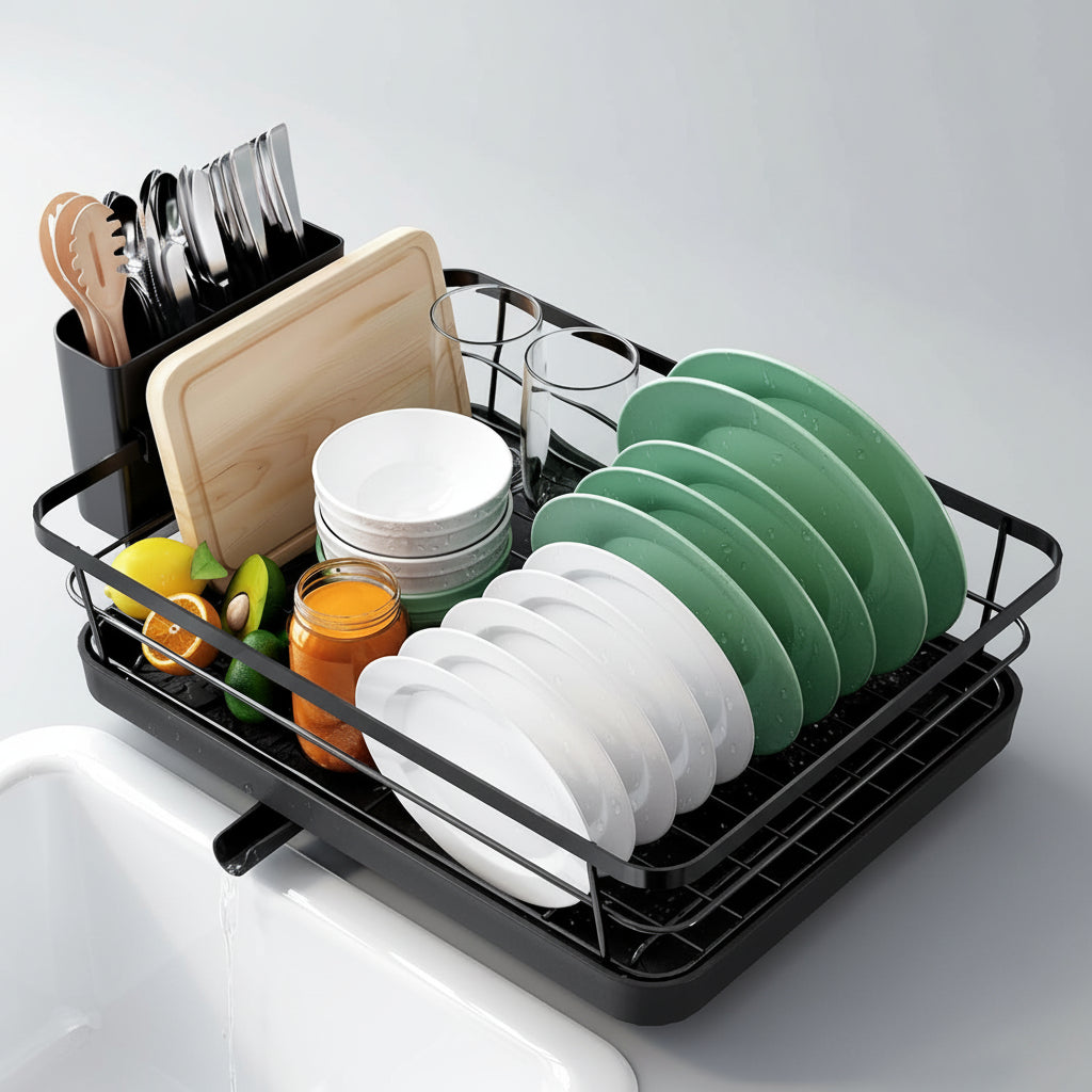 Sleek Stainless Steel Dish Drying Rack for Tidy Kitchen Counters