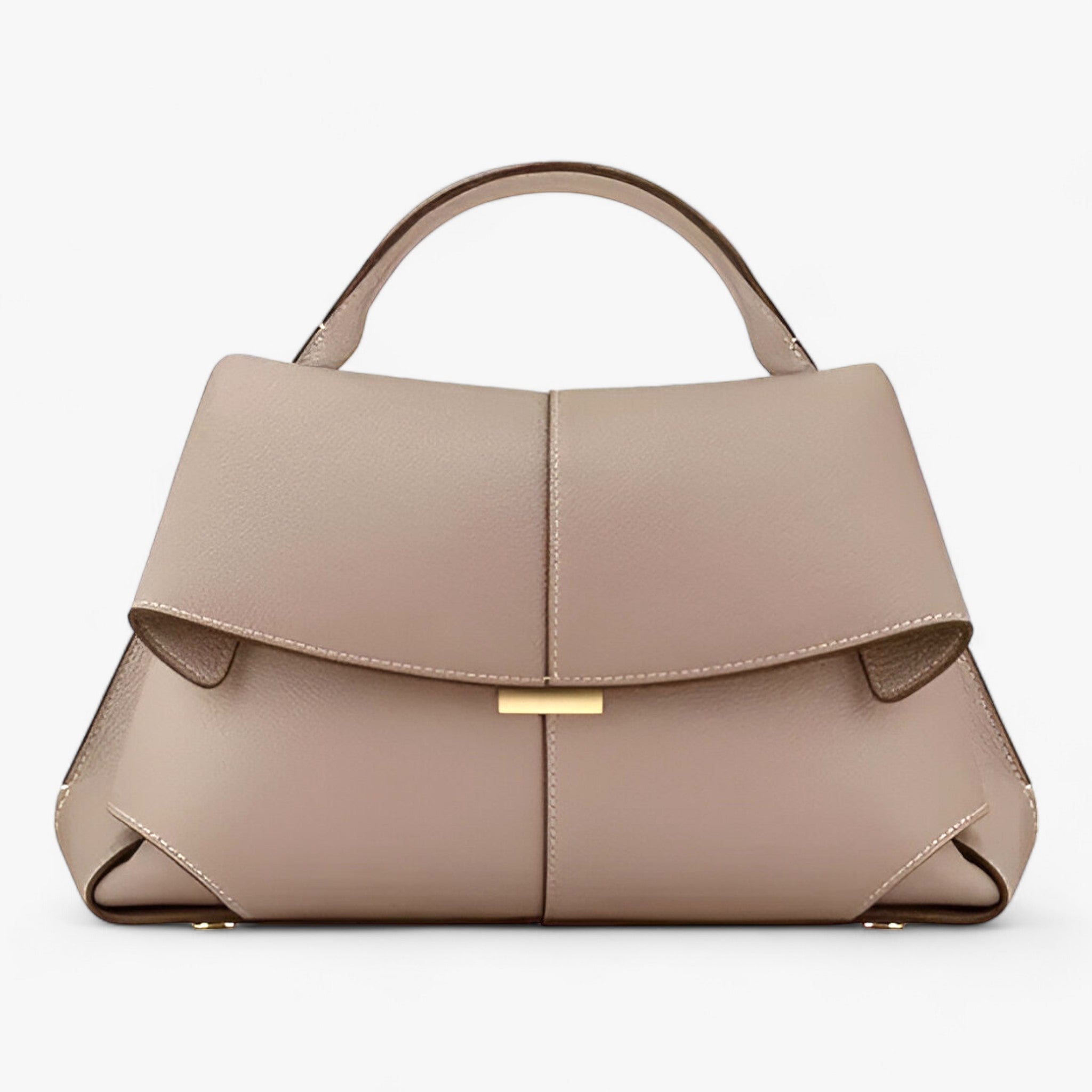 Gray leather top-handle handbag