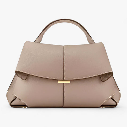 Gray leather top-handle handbag