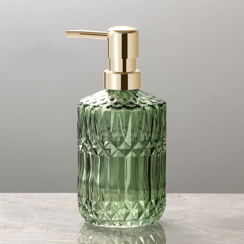 Green glass soap dispenser styled