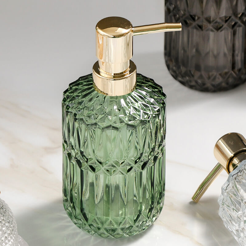 Green glass soap dispenser