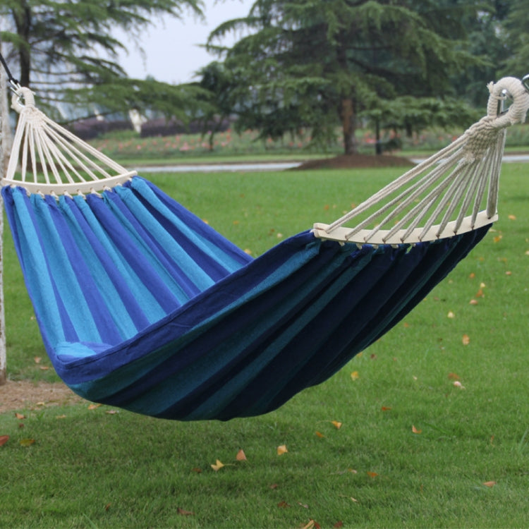 Striped Cotton Canvas Hammock Swing with Curved Spreader Bar for Garden and Patio