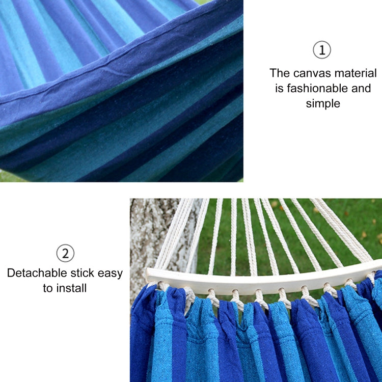 Striped Cotton Canvas Hammock Swing with Curved Spreader Bar for Garden and Patio