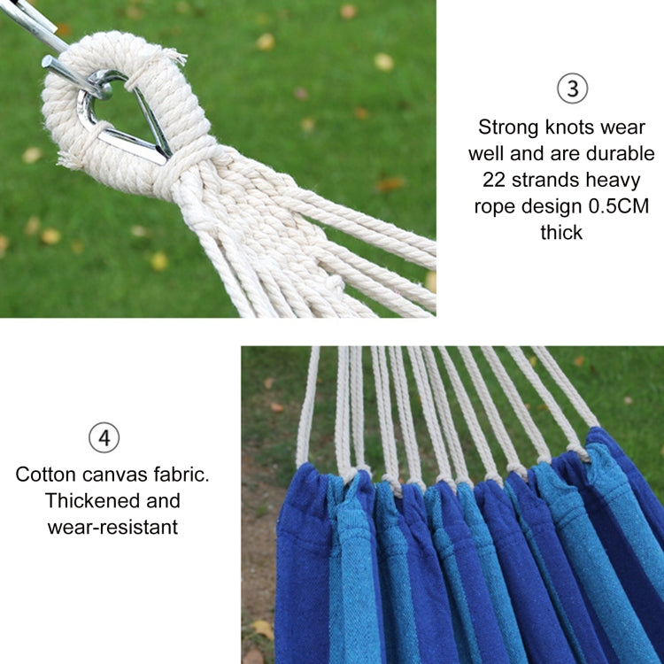 Striped Cotton Canvas Hammock Swing with Curved Spreader Bar for Garden and Patio