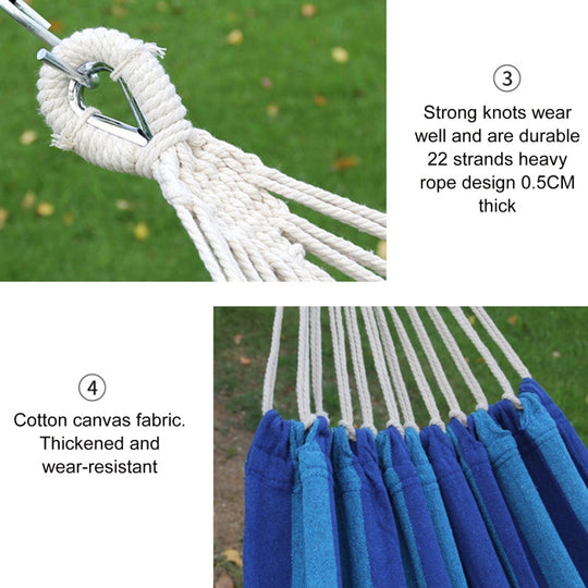 Striped Cotton Canvas Hammock Swing with Curved Spreader Bar for Garden and Patio