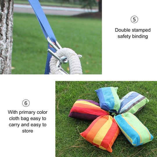 Striped Cotton Canvas Hammock Swing with Curved Spreader Bar for Garden and Patio
