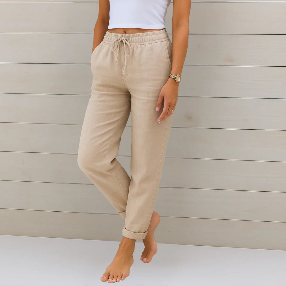 Linen Blend Stretch Tapered Trousers for Casual Comfort