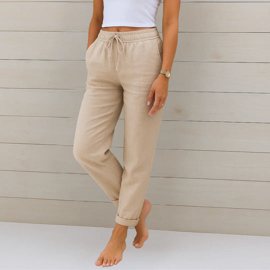 Linen Blend Stretch Tapered Trousers for Casual Comfort