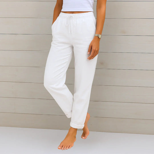 Linen Blend Stretch Tapered Trousers for Casual Comfort