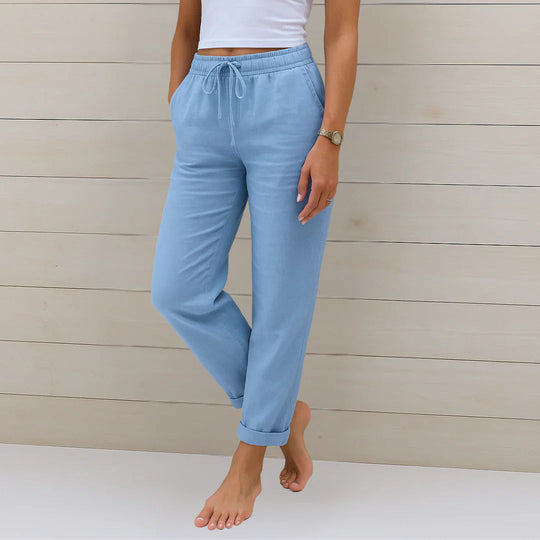 Linen Blend Stretch Tapered Trousers for Casual Comfort