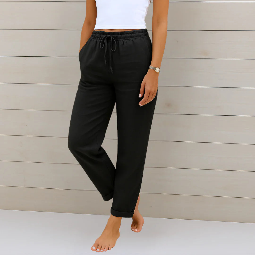Linen Blend Stretch Tapered Trousers for Casual Comfort