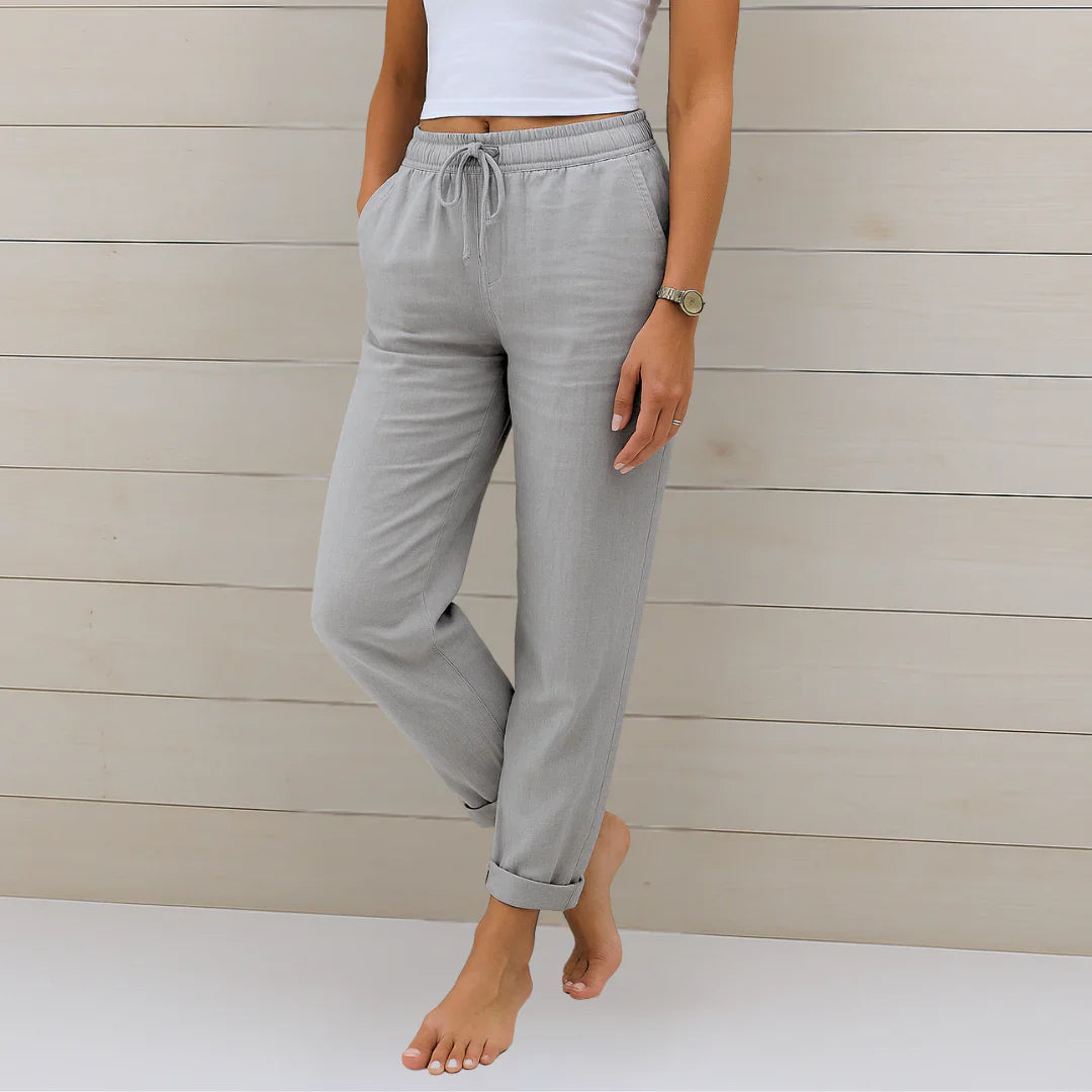 Linen Blend Stretch Tapered Trousers for Casual Comfort