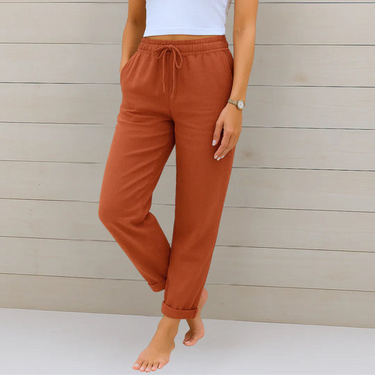 Linen Blend Stretch Tapered Trousers for Casual Comfort