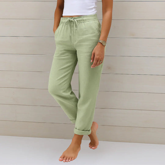 Linen Blend Stretch Tapered Trousers for Casual Comfort