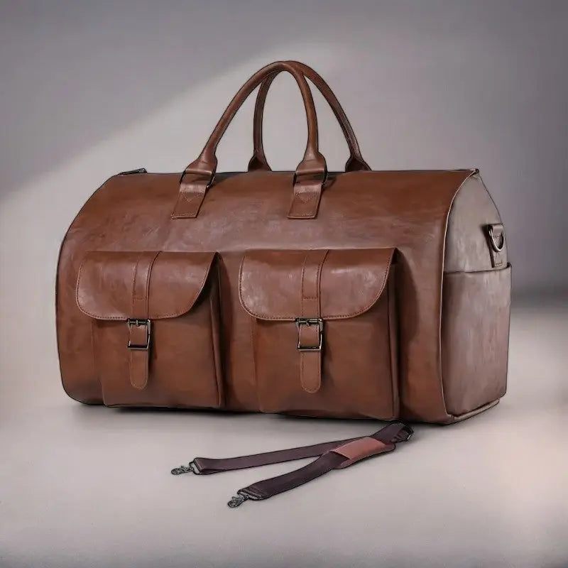 Brown leather duffle bag