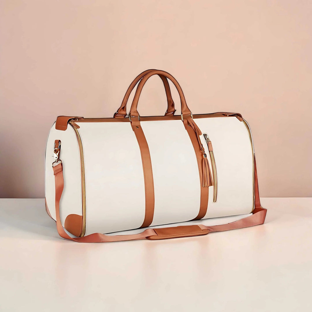 Convertible Leather Travel Duffle and Garment Bag with Shoulder Strap