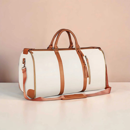 Convertible Leather Travel Duffle and Garment Bag with Shoulder Strap