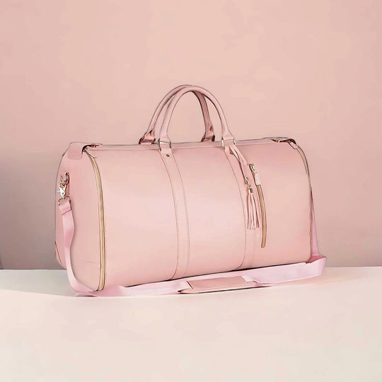 Convertible Leather Travel Duffle and Garment Bag with Shoulder Strap
