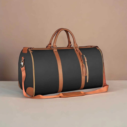 Convertible Leather Travel Duffle and Garment Bag with Shoulder Strap