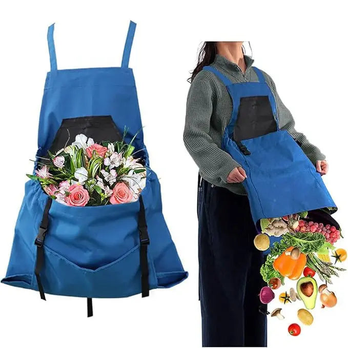 Crossback Oxford Gardening and Harvest Apron with Quick Empty Pocket for Garden and Yard