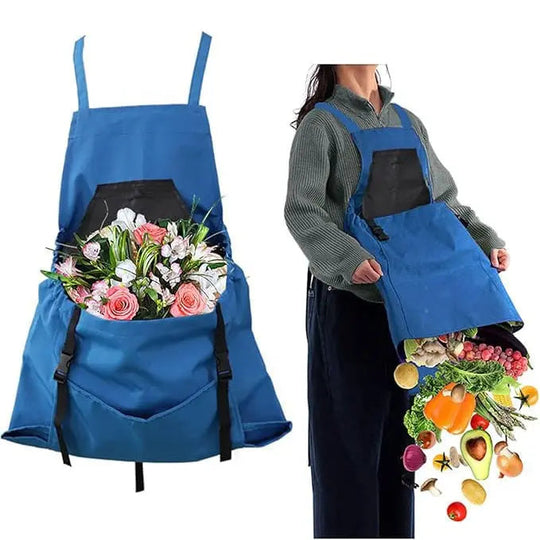 Crossback Oxford Gardening and Harvest Apron with Quick Empty Pocket for Garden and Yard