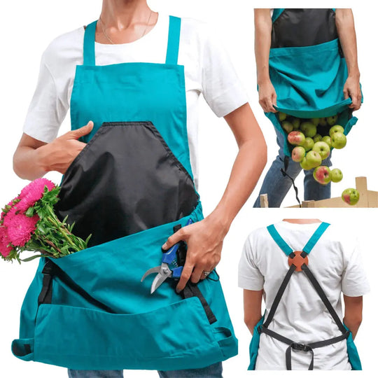 Crossback Oxford Gardening and Harvest Apron with Quick Empty Pocket for Garden and Yard