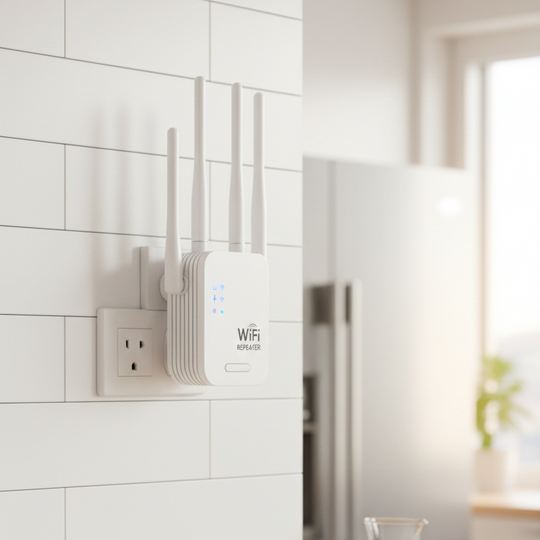 WiFi extender plugged into a wall outlet