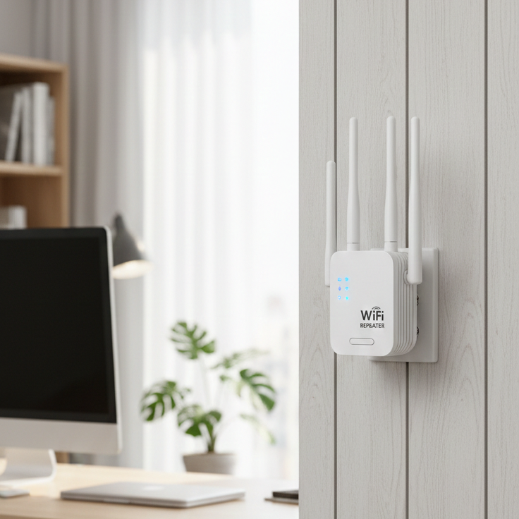 WiFi extender near a home office desk