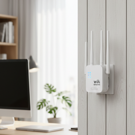 WiFi extender near a home office desk