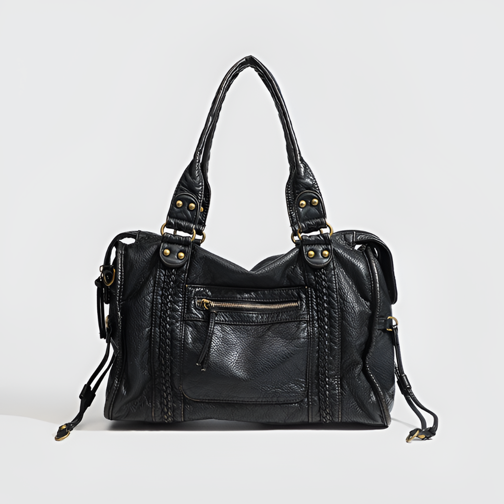 Black soft leather shoulder handbag