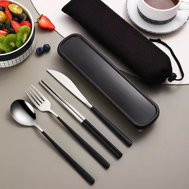Modern Stainless Steel Cutlery Travel Set with Case for Dining and Picnics