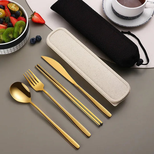 Modern Stainless Steel Cutlery Travel Set with Case for Dining and Picnics