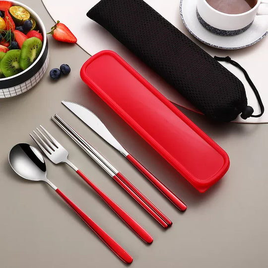 Modern Stainless Steel Cutlery Travel Set with Case for Dining and Picnics