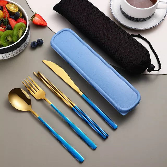 Modern Stainless Steel Cutlery Travel Set with Case for Dining and Picnics
