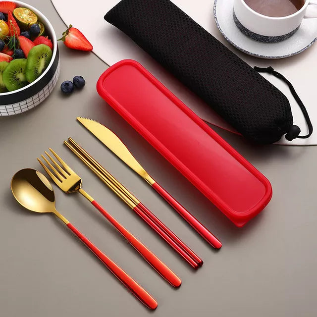 Modern Stainless Steel Cutlery Travel Set with Case for Dining and Picnics