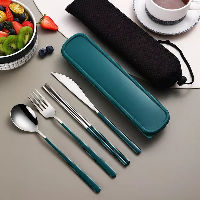 Modern Stainless Steel Cutlery Travel Set with Case for Dining and Picnics