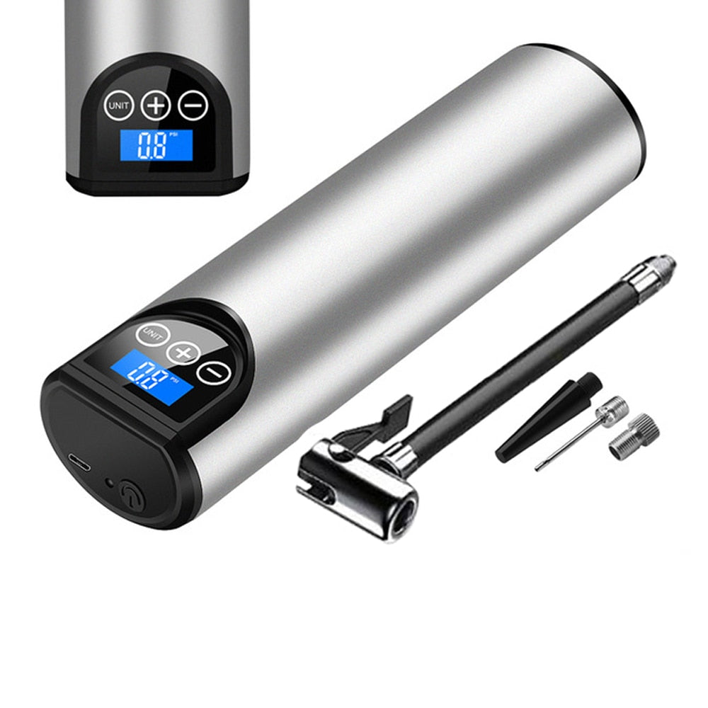 Silver portable electric air pump with accessories